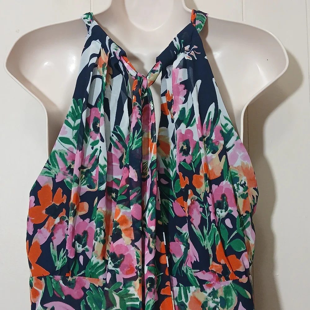 Eliza J Halter Chiffon Maxi Dress – Navy Pink Floral Party Spring Summer NWT - Picture 9 of 12